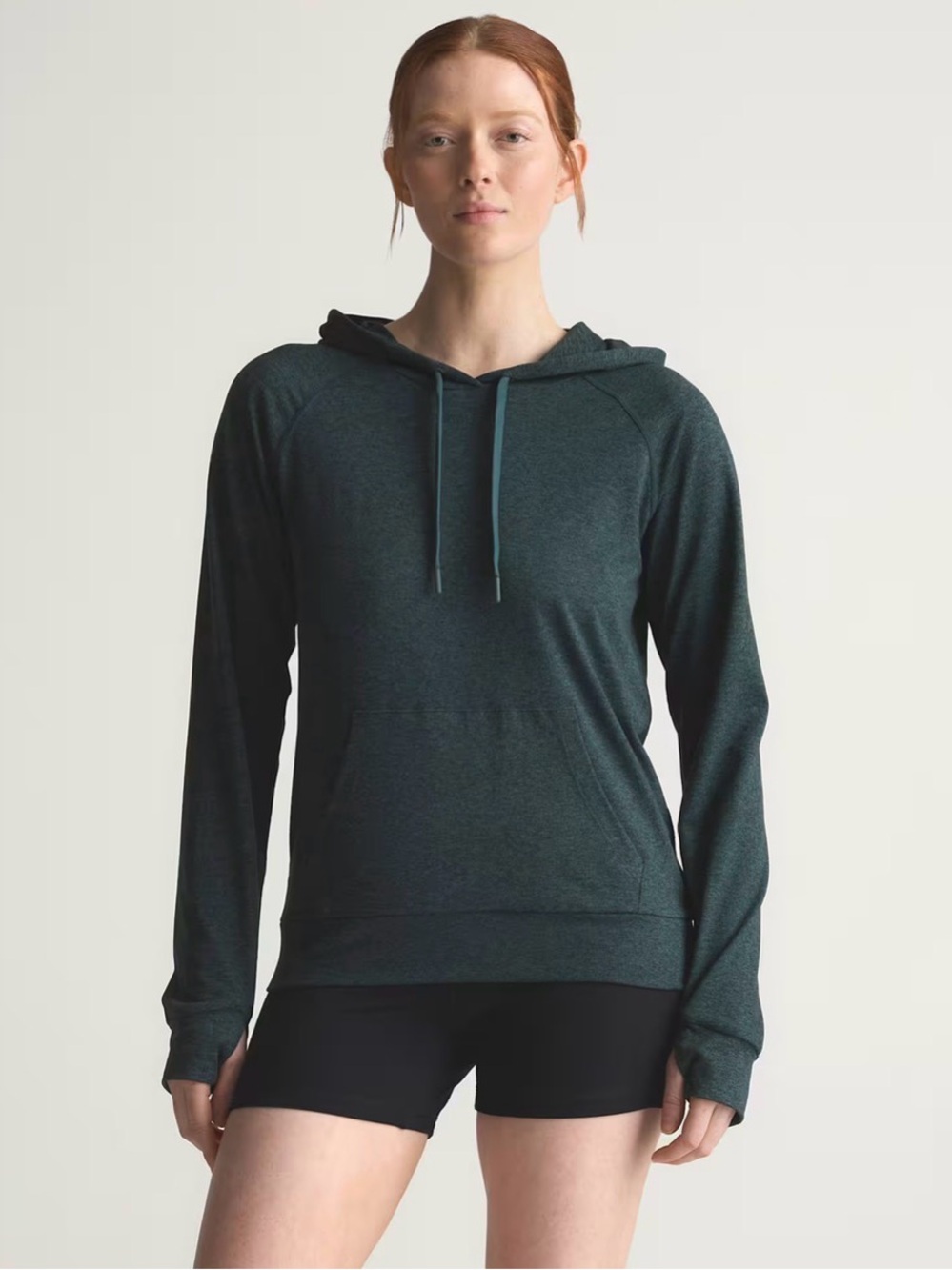 Quince | Flowknit Pullover Hoodie in Heather Green | Small